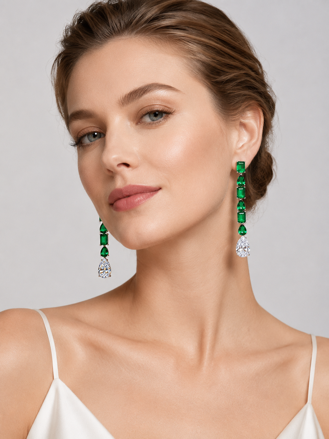 Emerald Linear Drop Dangle Earrings S925 Silver