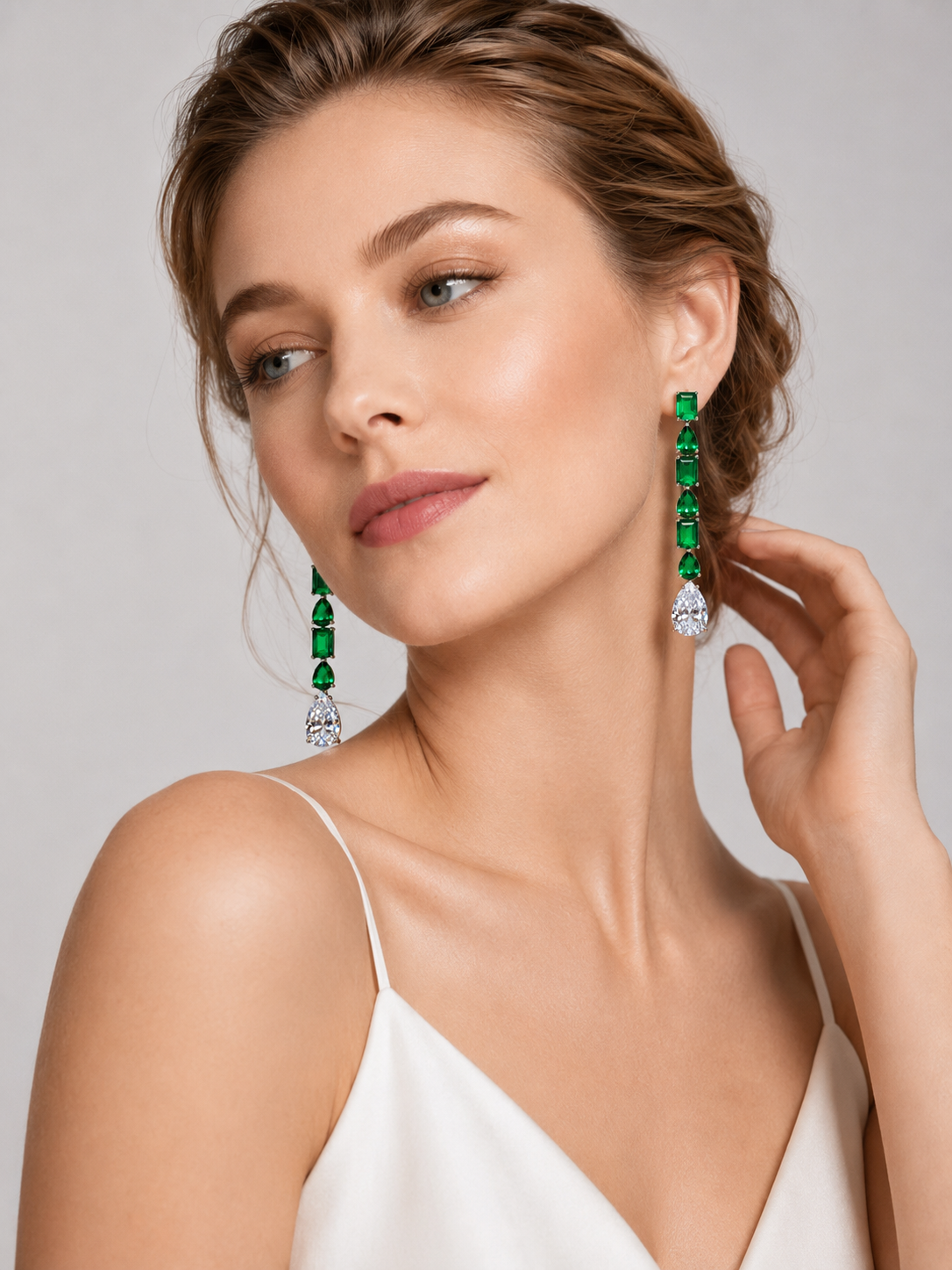 Emerald Linear Drop Dangle Earrings S925 Silver