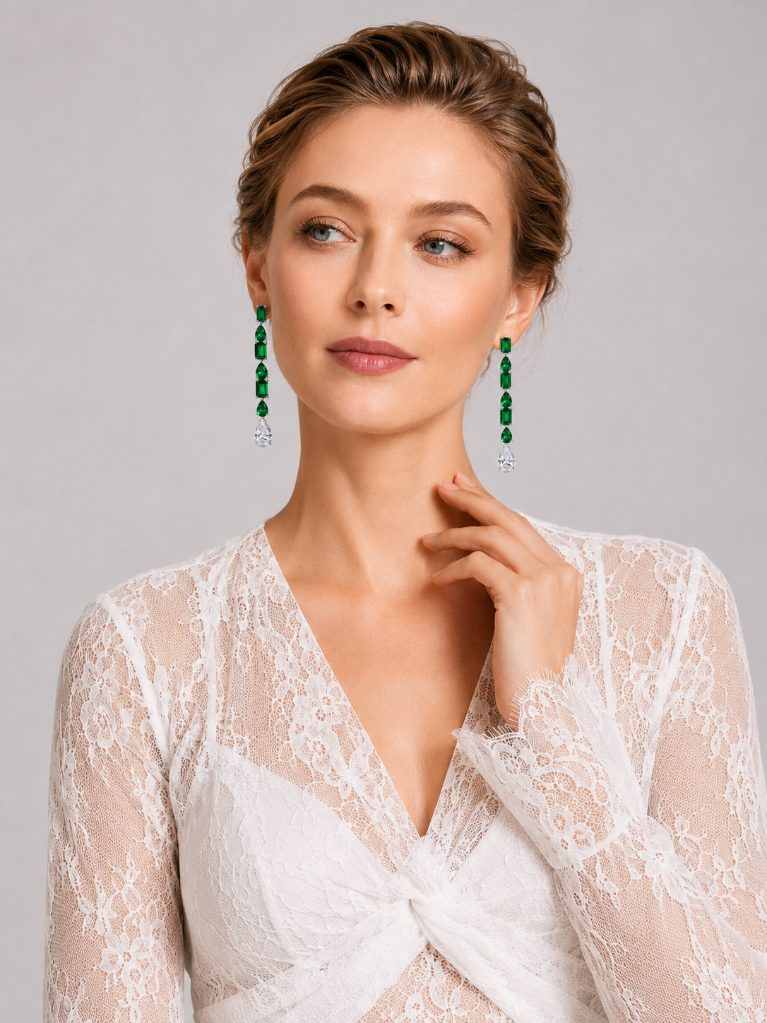 Emerald Linear Drop Dangle Earrings S925 Silver