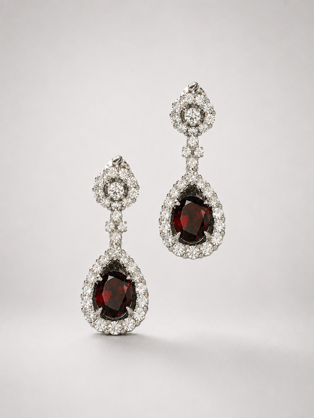 Pigeon Blood Ruby Halo Drop Dangle Earrings S925 Silver