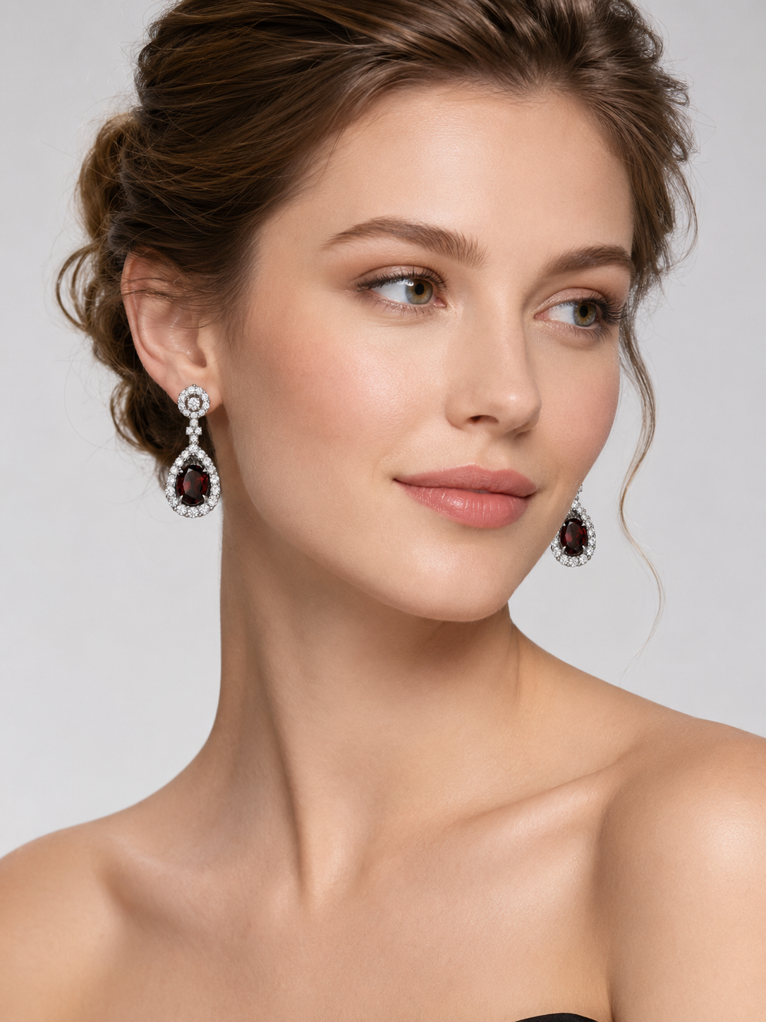 Pigeon Blood Ruby Halo Drop Dangle Earrings S925 Silver