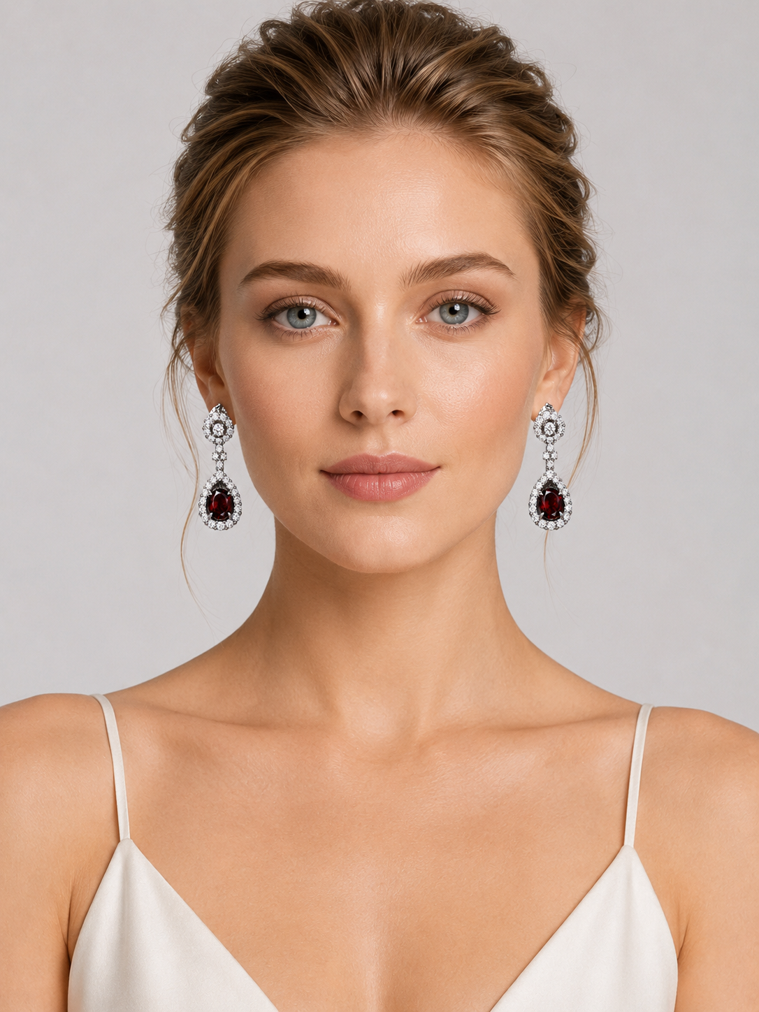 Pigeon Blood Ruby Halo Drop Dangle Earrings S925 Silver