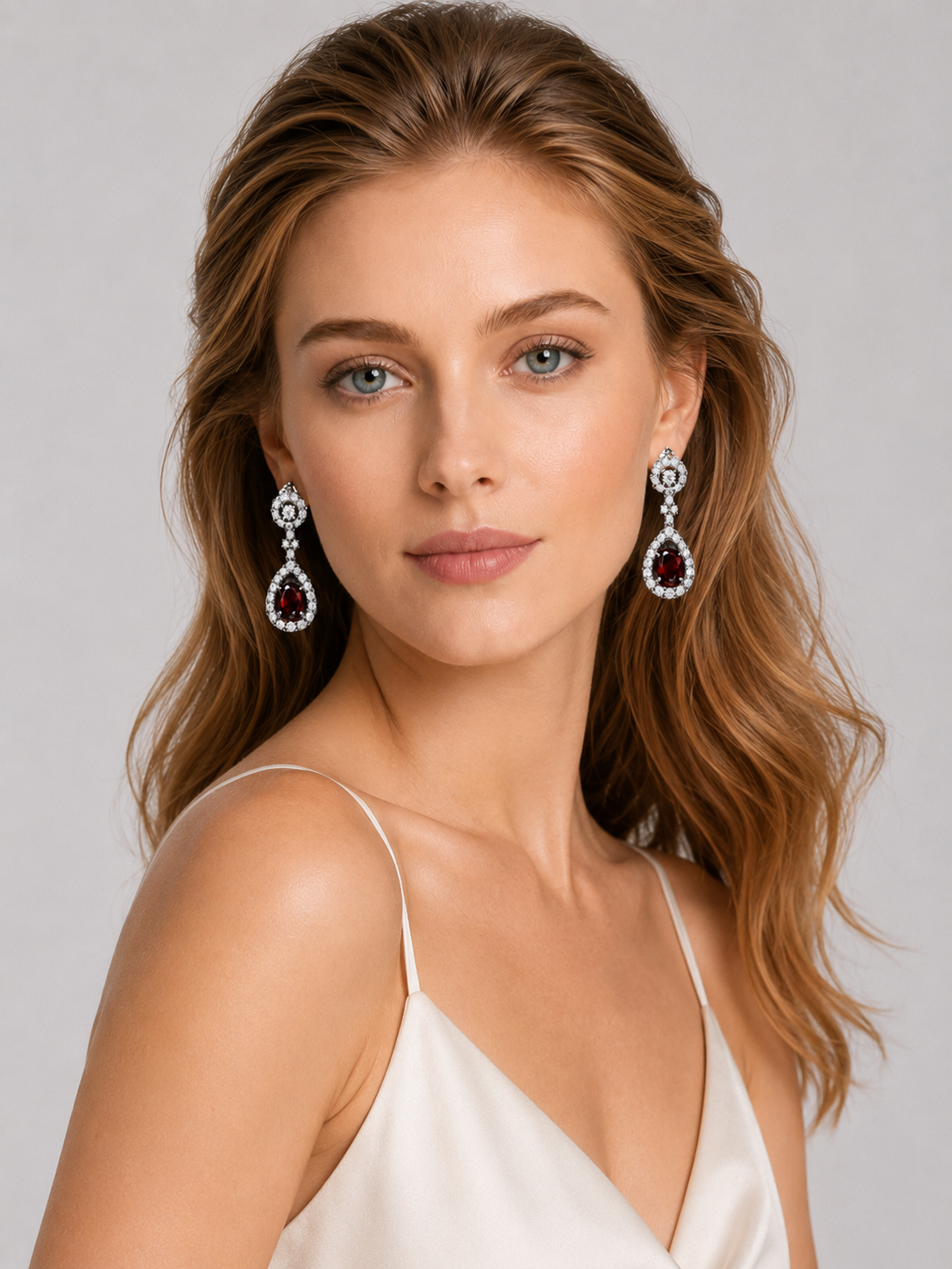 Pigeon Blood Ruby Halo Drop Dangle Earrings S925 Silver