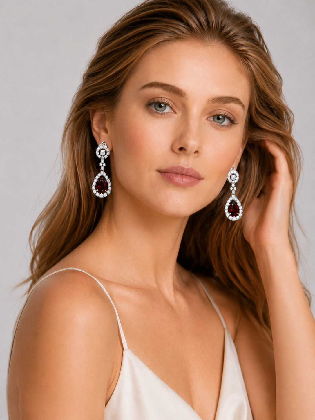 Pigeon Blood Ruby Halo Drop Dangle Earrings S925 Silver