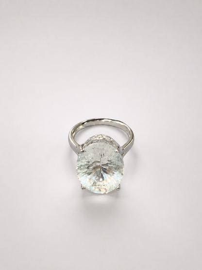 Oval White Crystal 4-Prong S925 Sterling Silver Ring