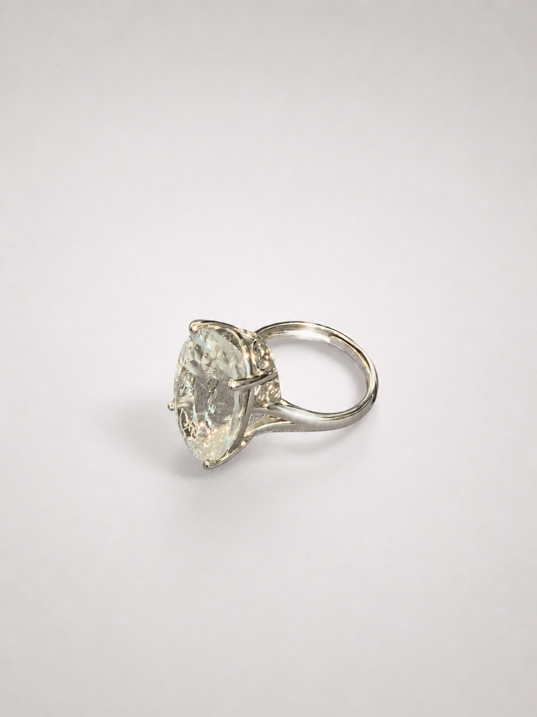 Oval White Crystal 4-Prong S925 Sterling Silver Ring