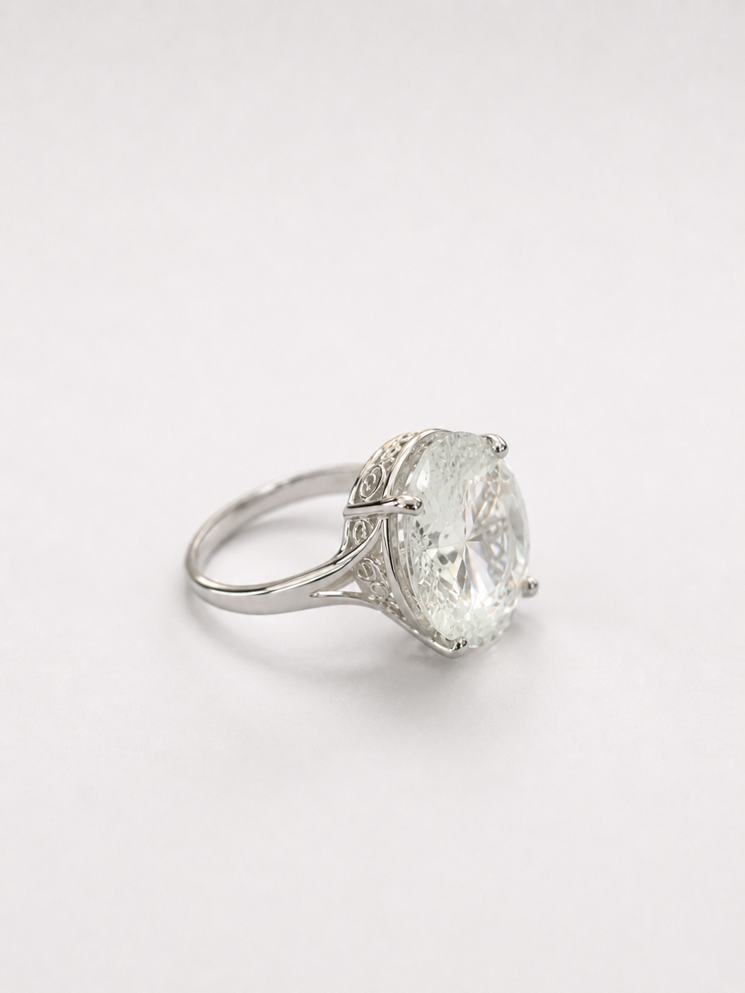 Oval White Crystal 4-Prong S925 Sterling Silver Ring