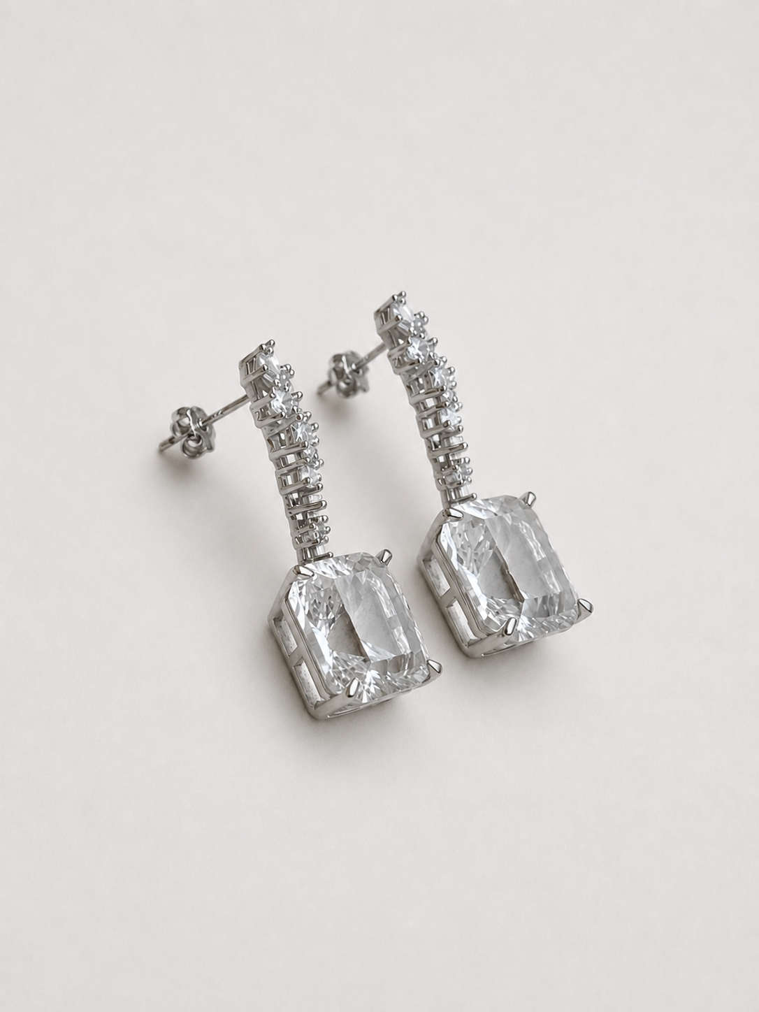 Radiant Cut White Crystal Dangle Earrings S925 Sterling Silver