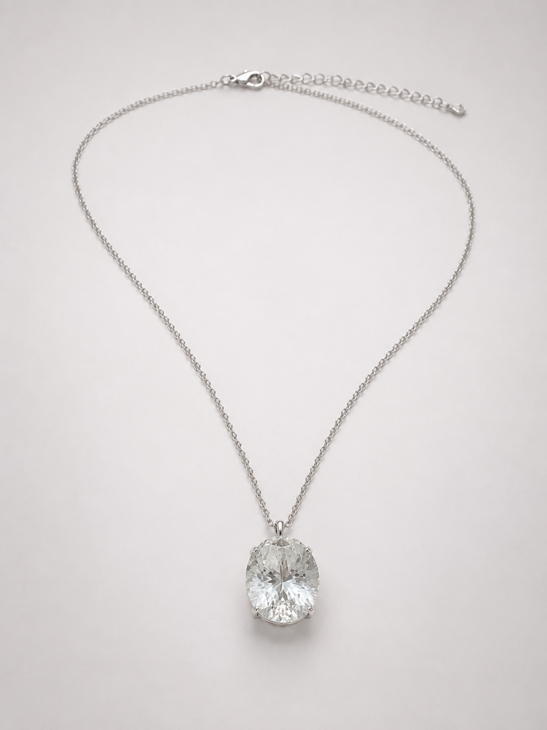 Oval Cut White Crystal Solitaire Pendant Necklace S925 Sterling Silver