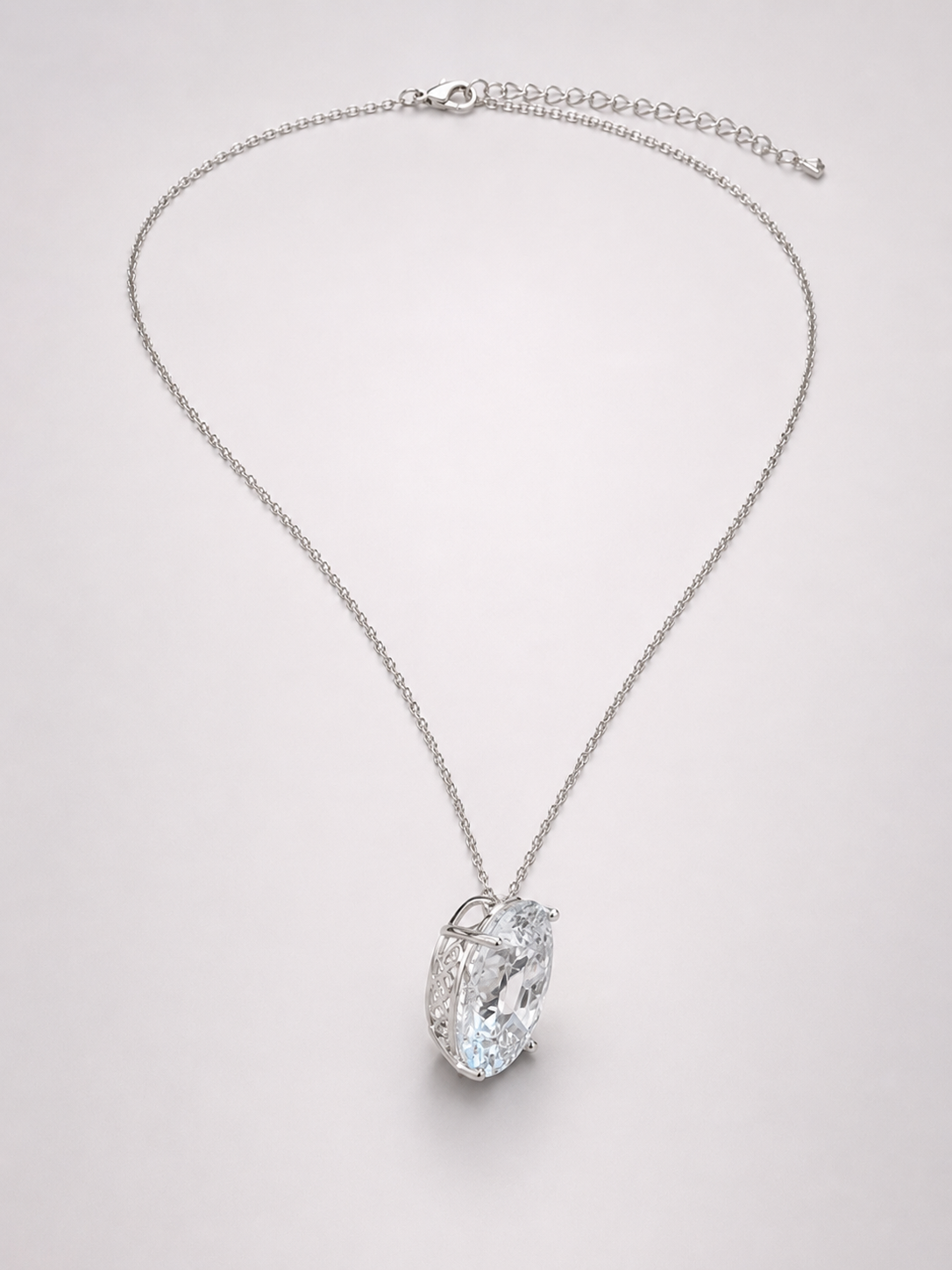 Oval Cut White Crystal Solitaire Pendant Necklace S925 Sterling Silver