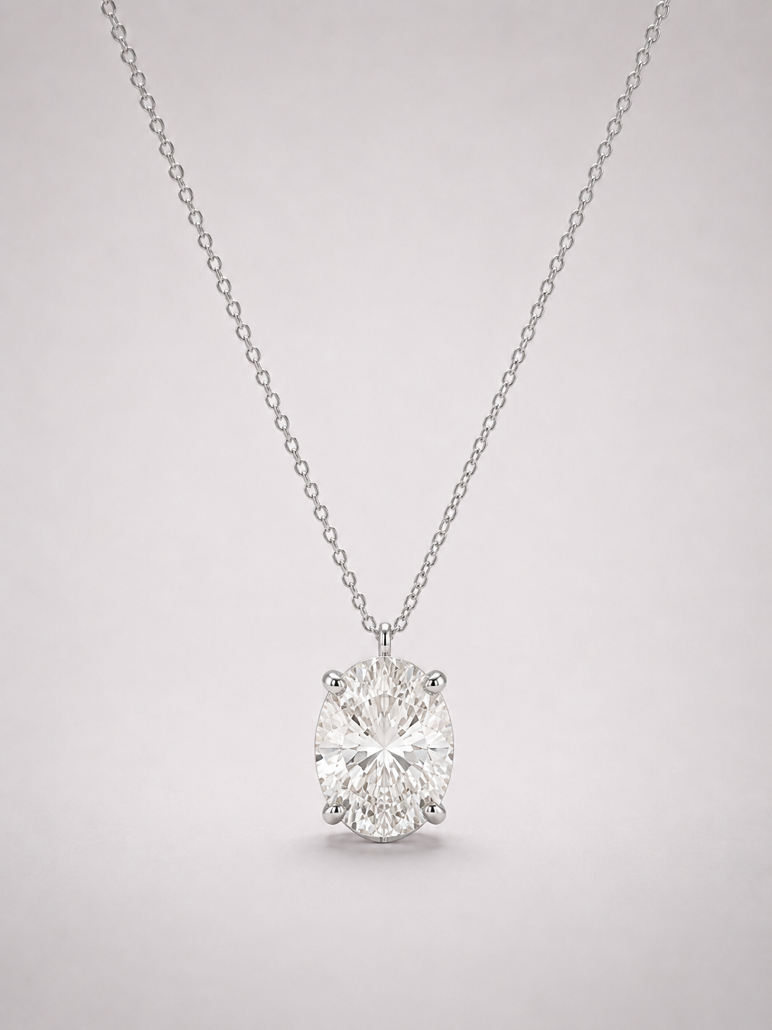 Oval Cut White Crystal Solitaire Pendant Necklace S925 Sterling Silver