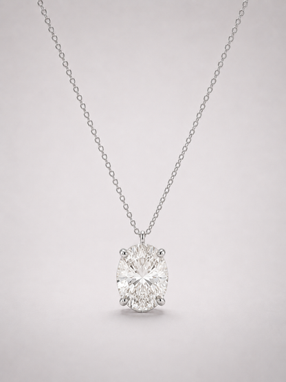 Oval Cut White Crystal Solitaire Pendant Necklace S925 Sterling Silver