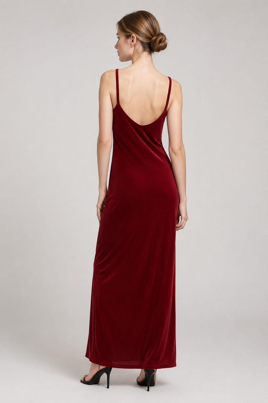 Burgundy Velvet Cowl Neck Midi Slip Evening Dress