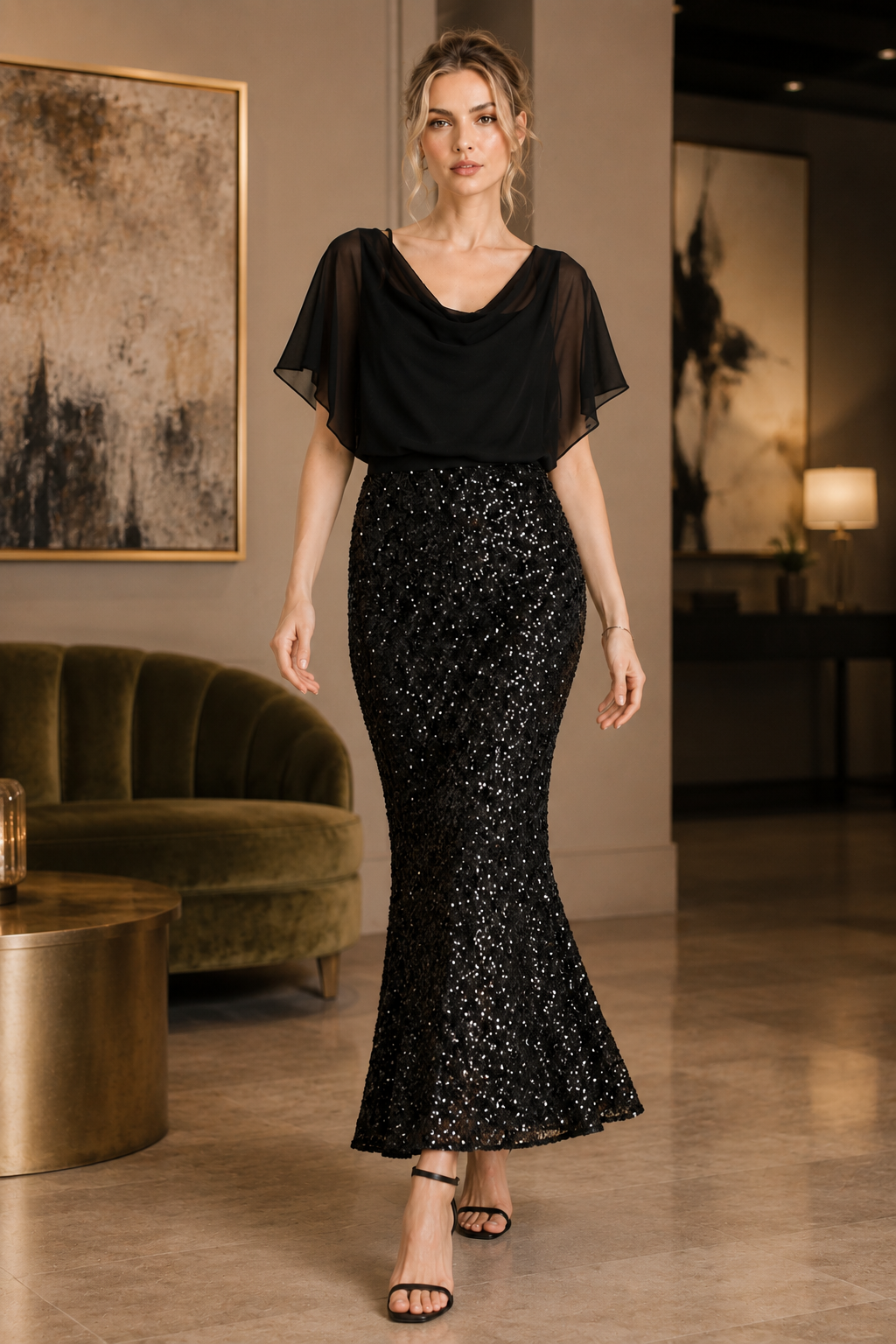 Sequin Mermaid High Waist Midi Skirt