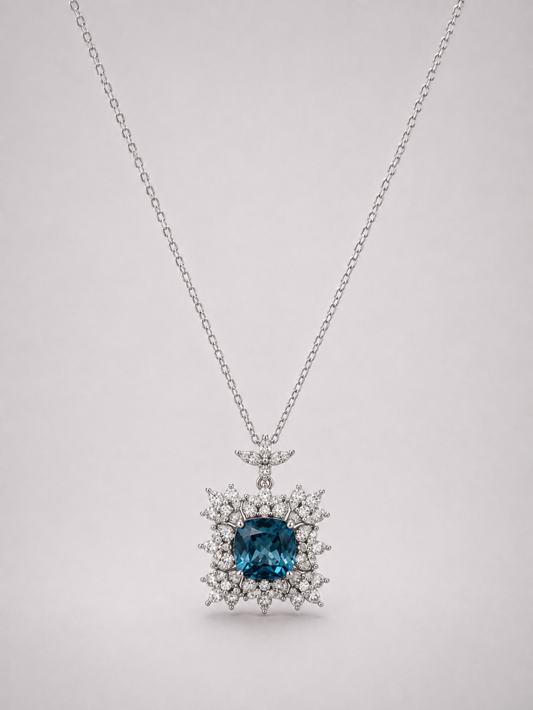 Halo London Blue Topaz Pendant S925 Sterling Silver Necklace