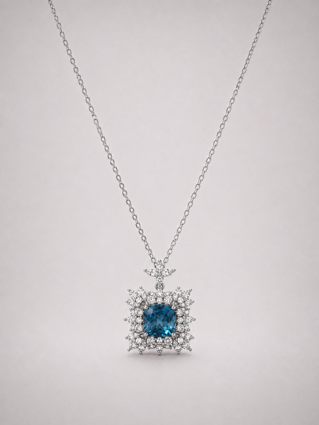 Halo London Blue Topaz Pendant S925 Sterling Silver Necklace