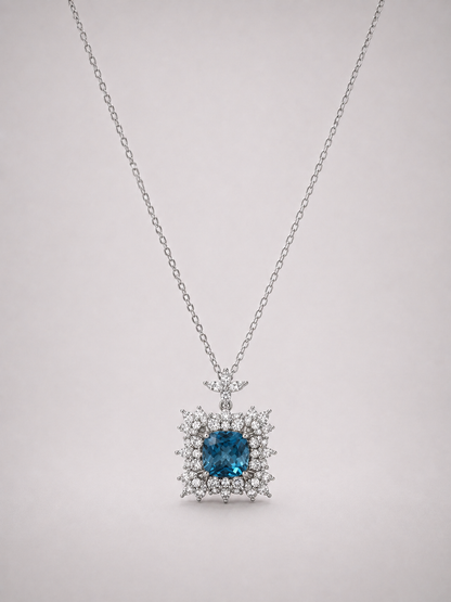 Halo London Blue Topaz Pendant S925 Sterling Silver Necklace