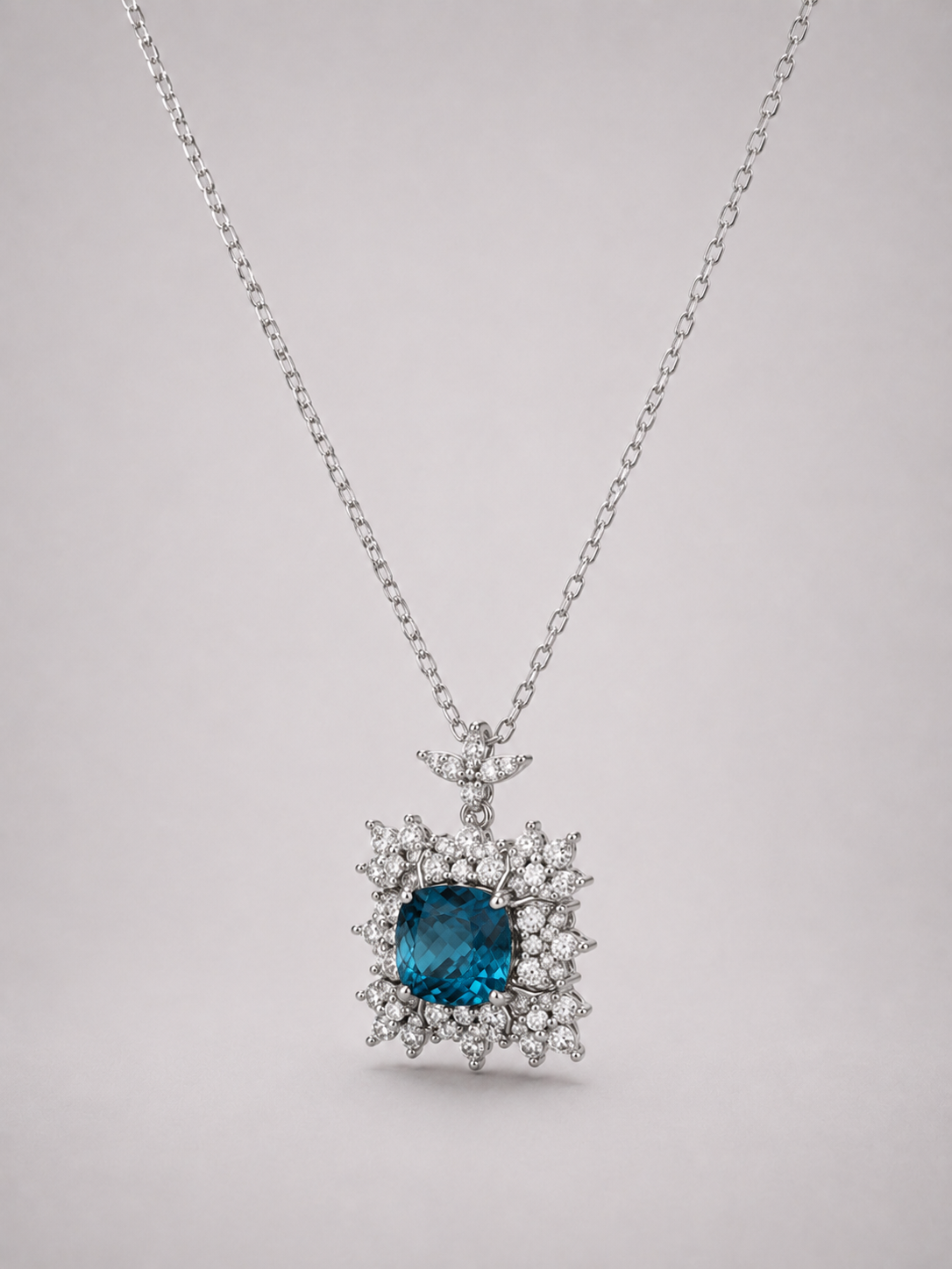 Halo London Blue Topaz Pendant S925 Sterling Silver Necklace