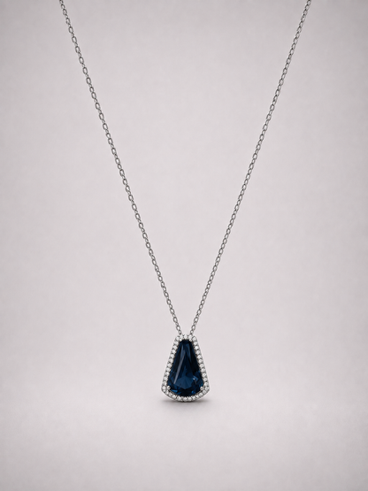 Luxury Halo London Blue Topaz Pendant S925 Sterling Silver Necklace