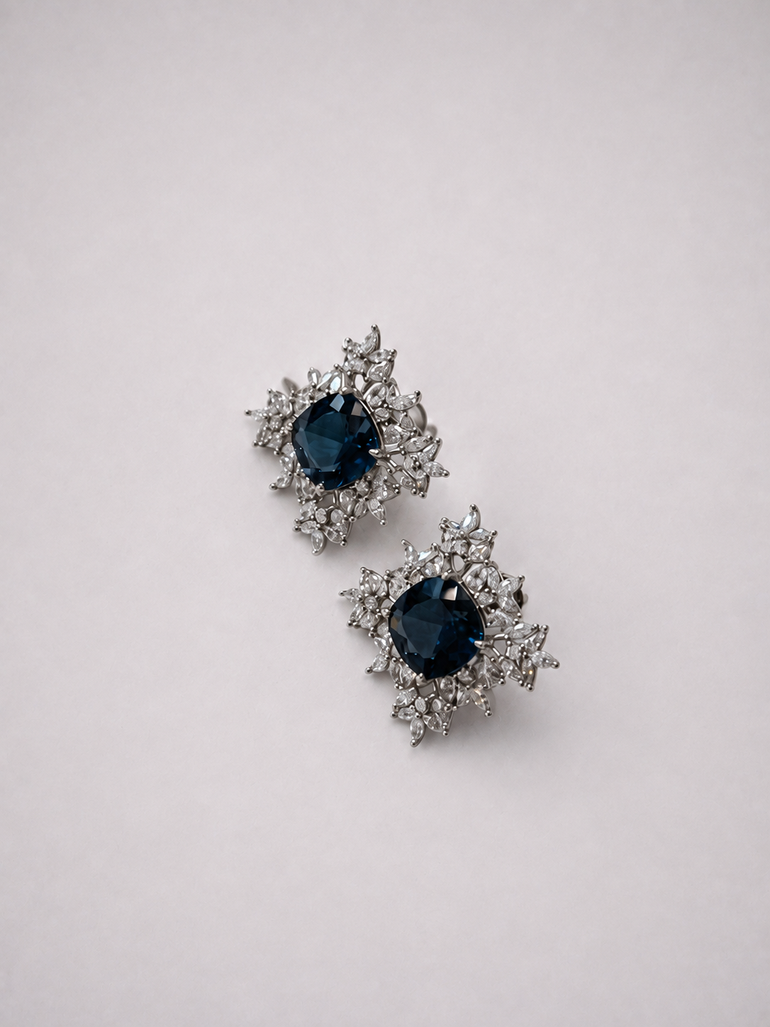 Square Floral Natural London Blue Topaz S925 Silver Stud Earrings