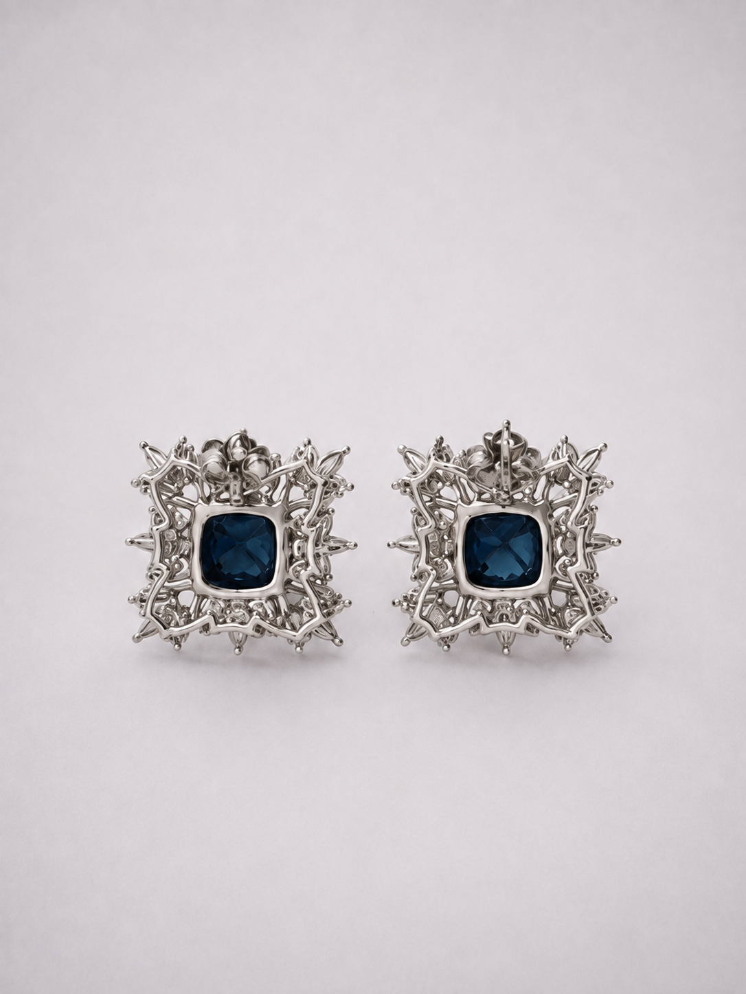 Square Floral Natural London Blue Topaz S925 Silver Stud Earrings