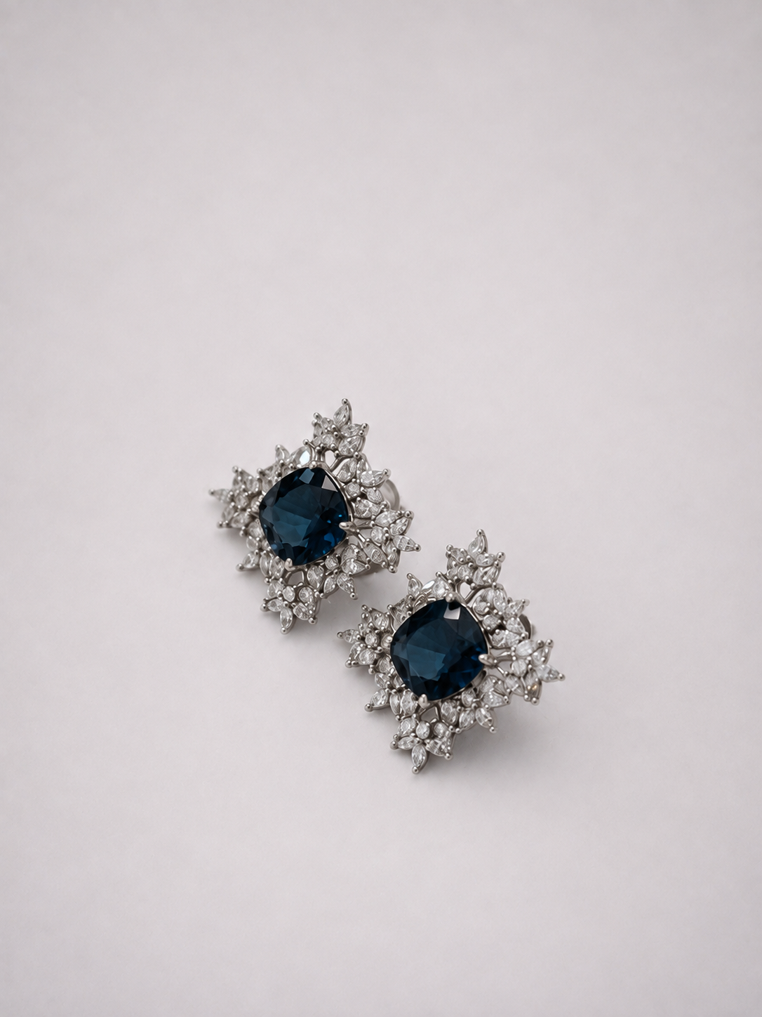 Square Floral Natural London Blue Topaz S925 Silver Stud Earrings