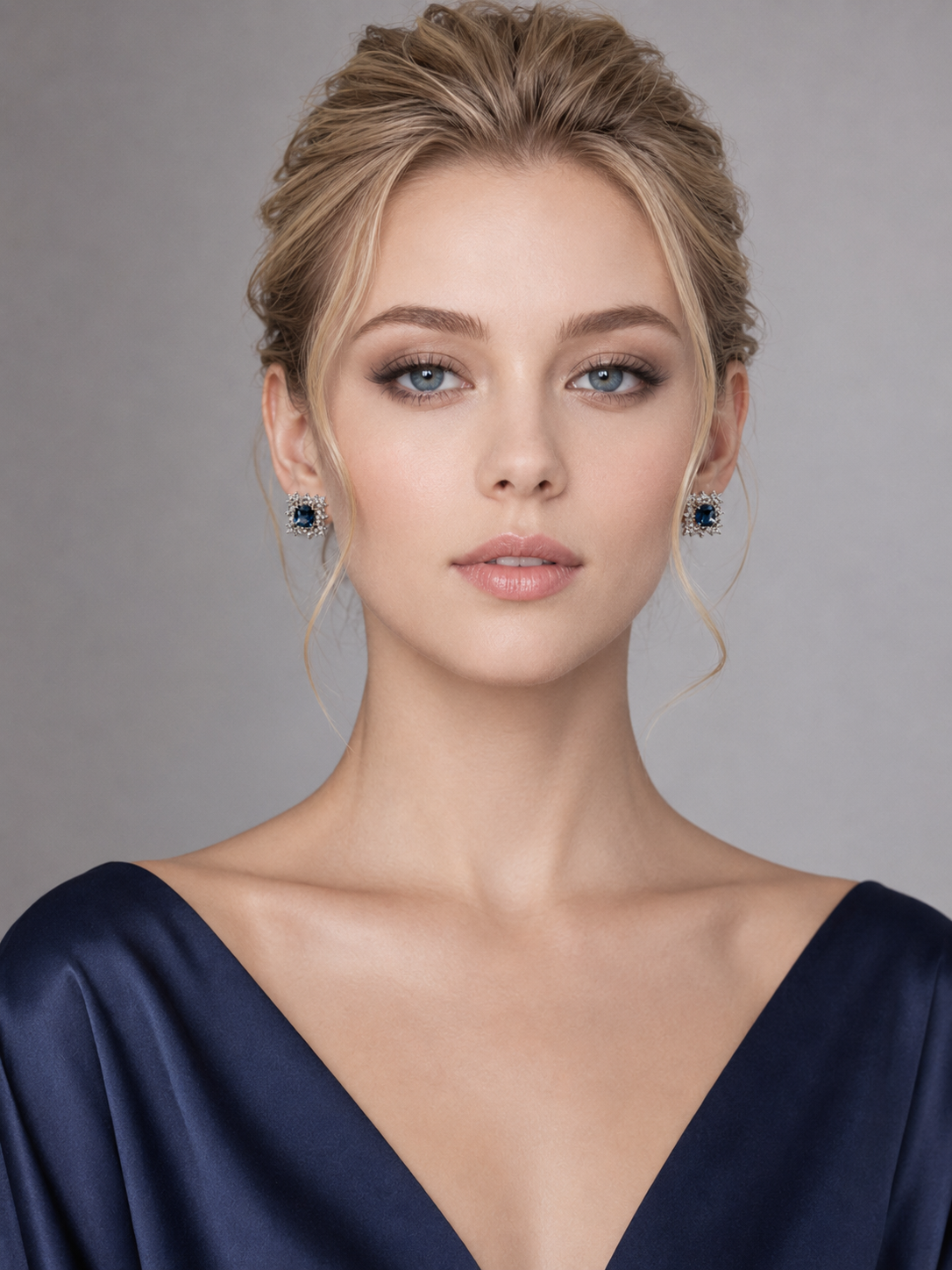 Square Floral Natural London Blue Topaz S925 Silver Stud Earrings