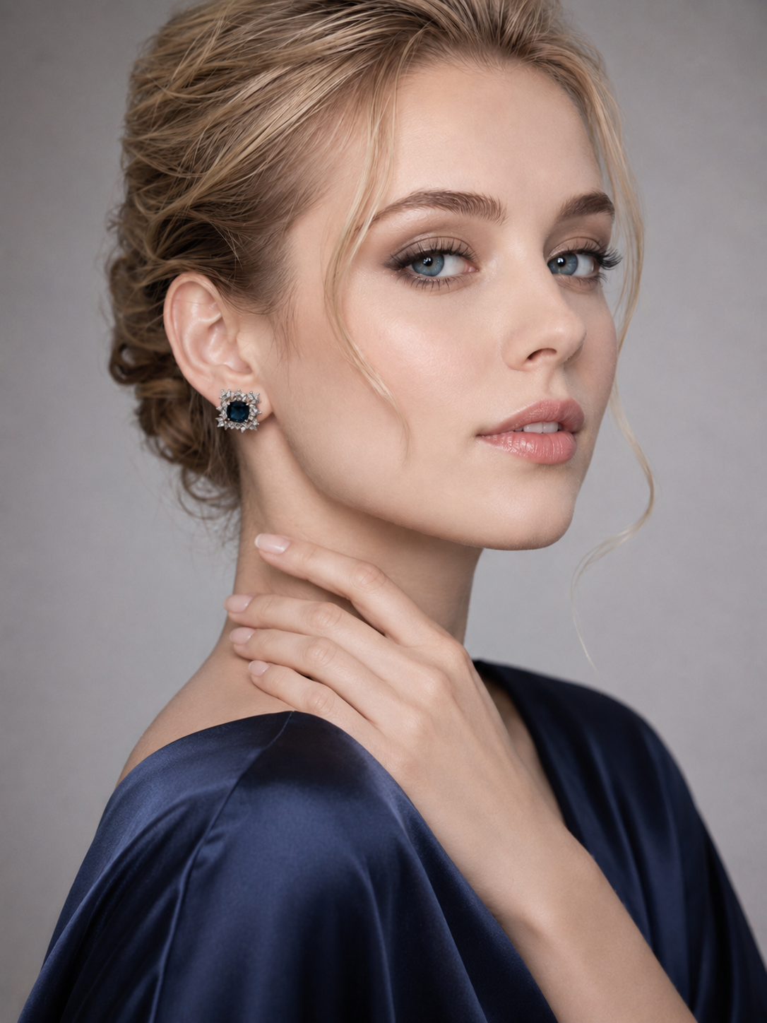 Square Floral Natural London Blue Topaz S925 Silver Stud Earrings