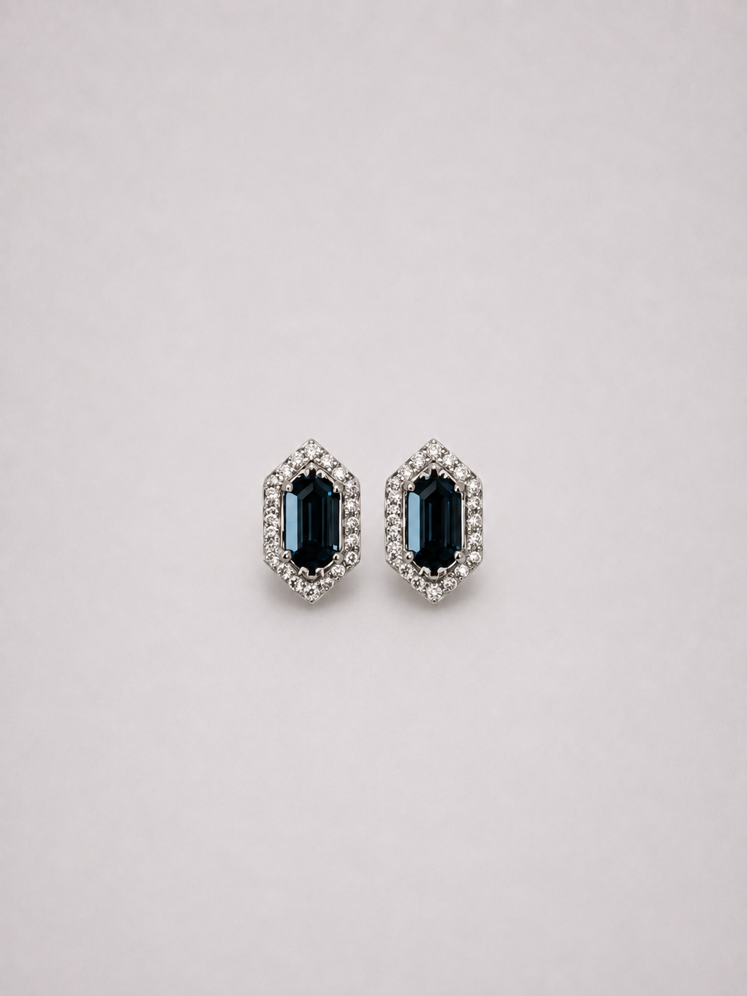 Hexagonal Halo Natural London Blue Topaz S925 Silver Stud Earrings