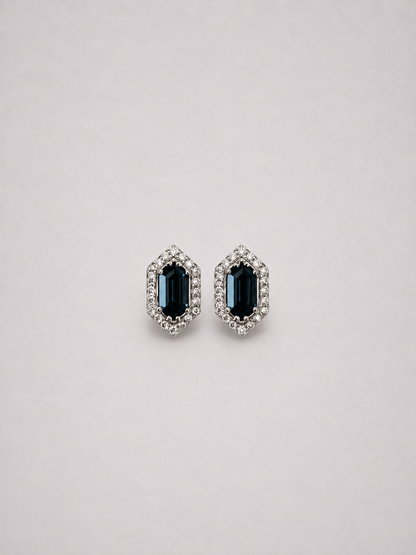 Hexagonal Halo Natural London Blue Topaz S925 Silver Stud Earrings