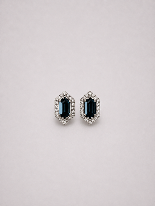 Hexagonal Halo Natural London Blue Topaz S925 Silver Stud Earrings
