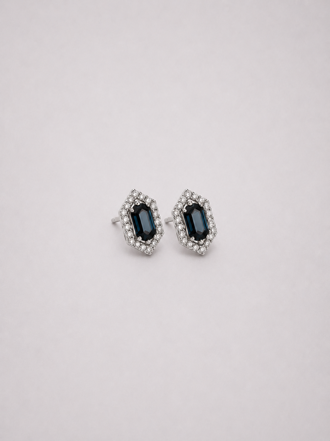 Hexagonal Halo Natural London Blue Topaz S925 Silver Stud Earrings