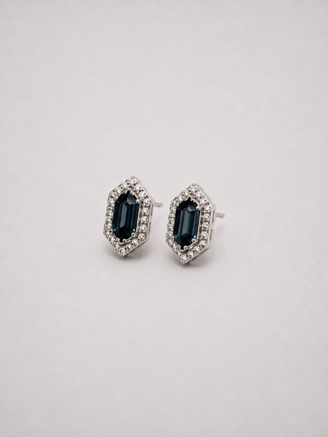 Hexagonal Halo Natural London Blue Topaz S925 Silver Stud Earrings