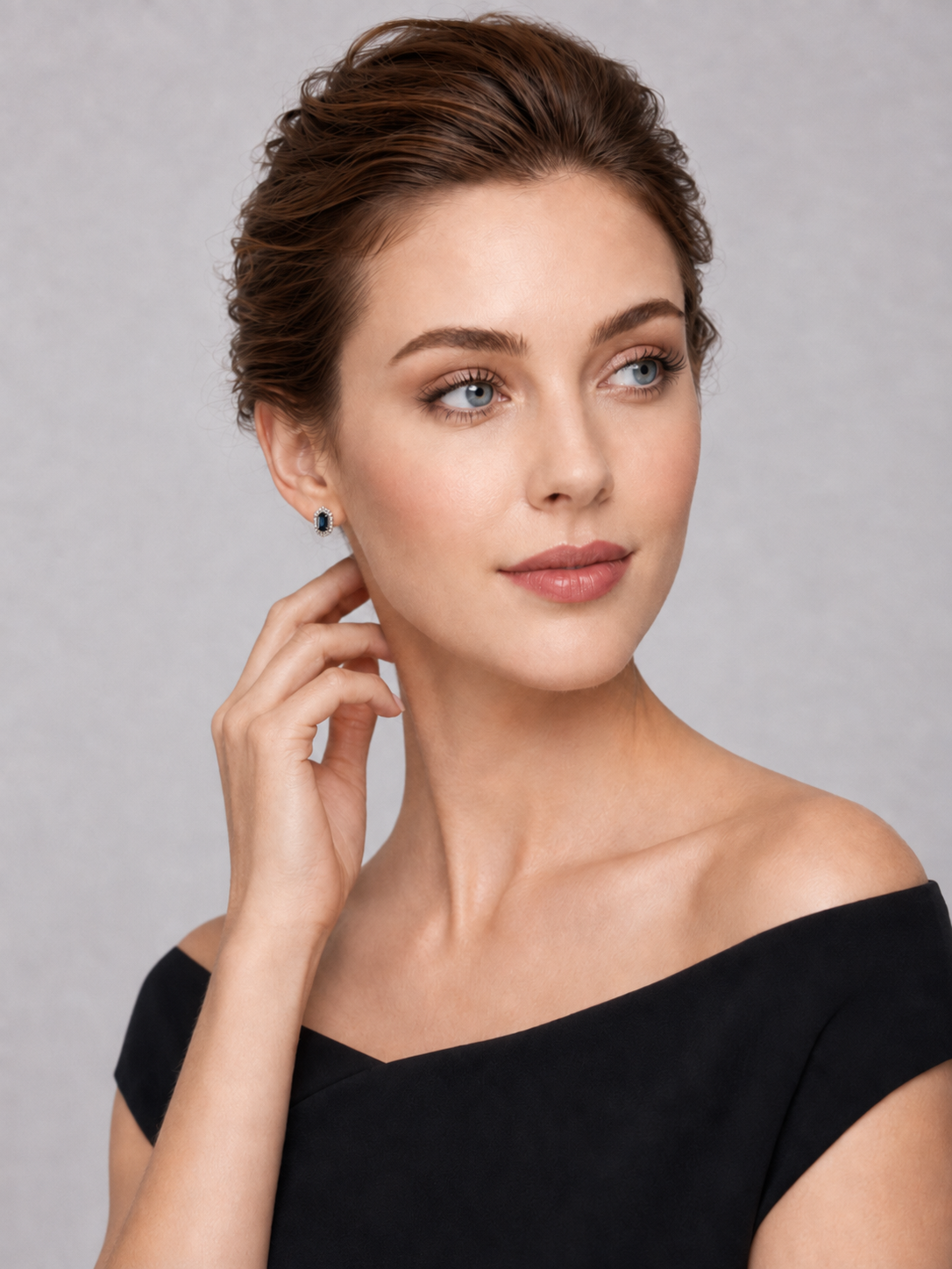 Hexagonal Halo Natural London Blue Topaz S925 Silver Stud Earrings