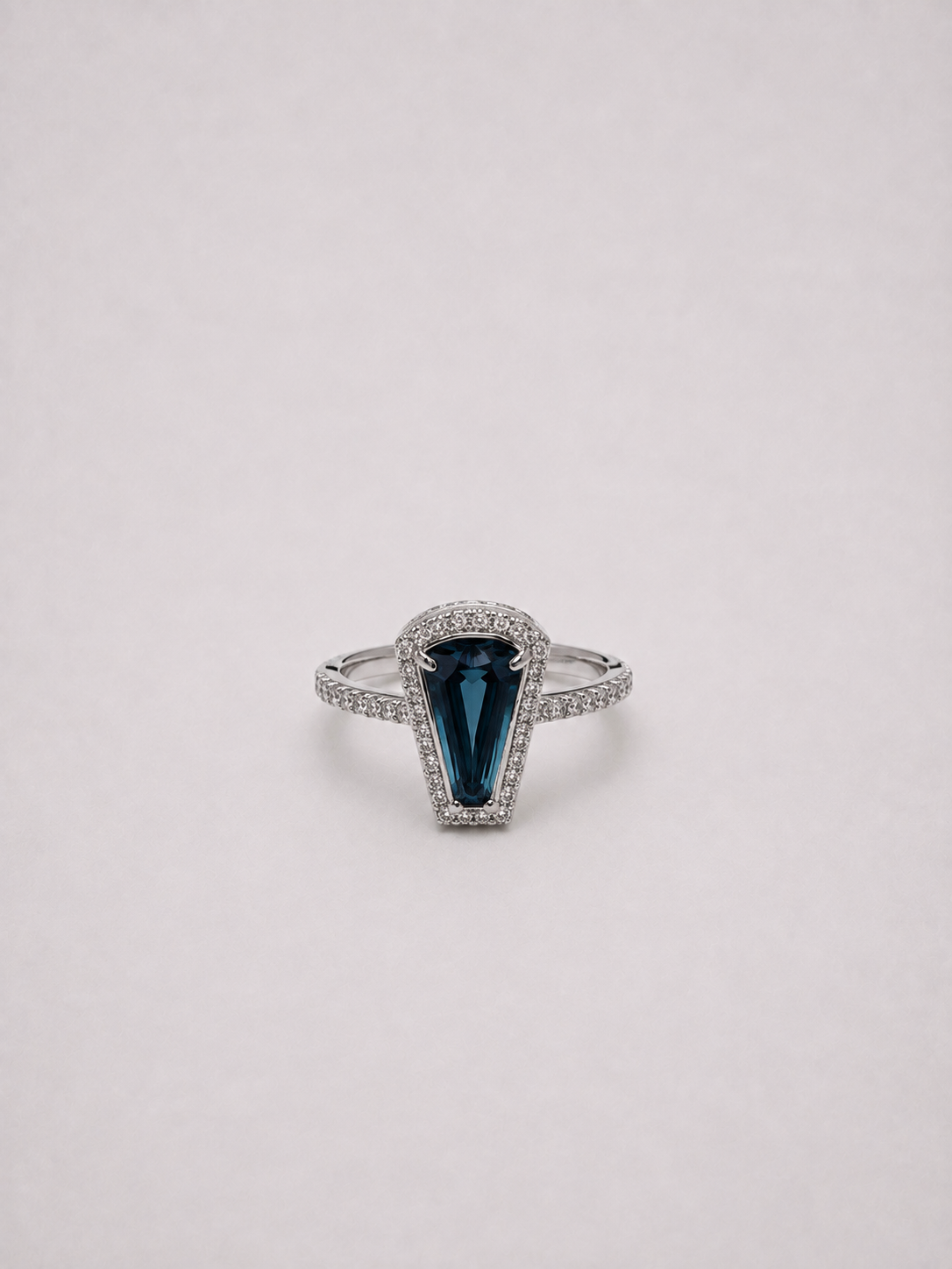 Trapezoidal London Blue Topaz S925 Sterling Silver Halo Ring