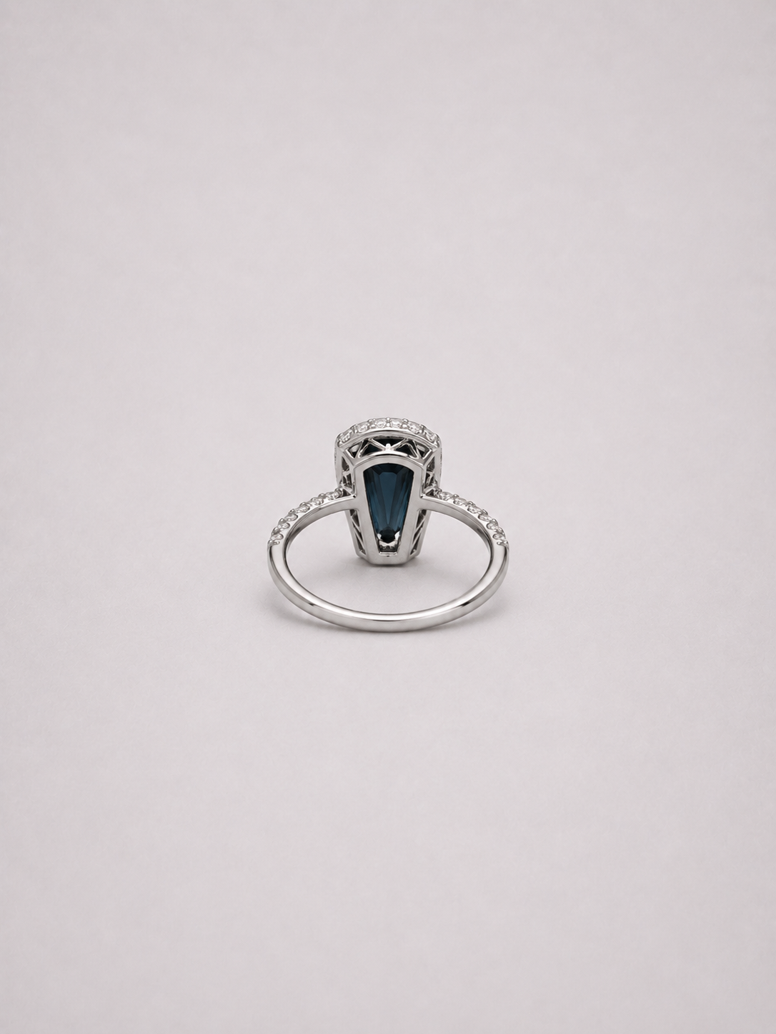 Trapezoidal London Blue Topaz S925 Sterling Silver Halo Ring