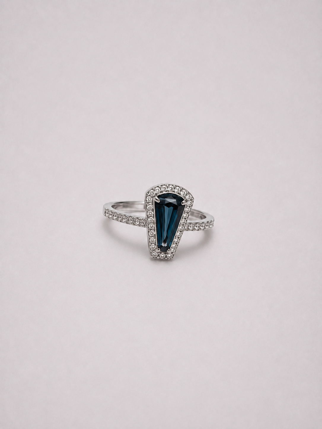 Trapezoidal London Blue Topaz S925 Sterling Silver Halo Ring