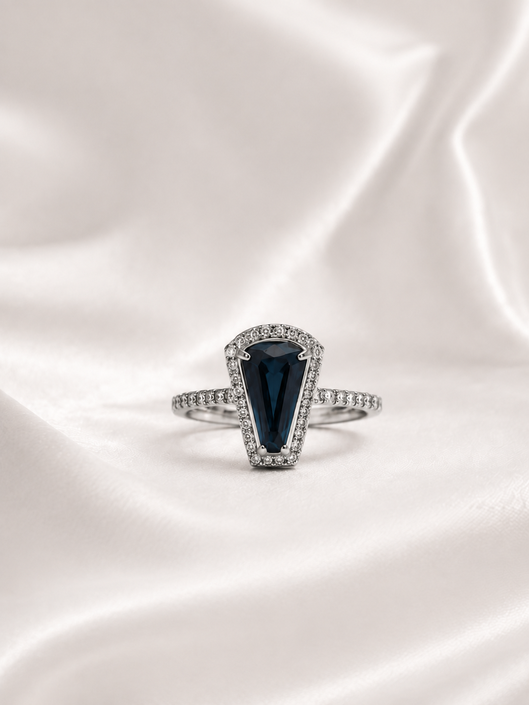 Trapezoidal London Blue Topaz S925 Sterling Silver Halo Ring