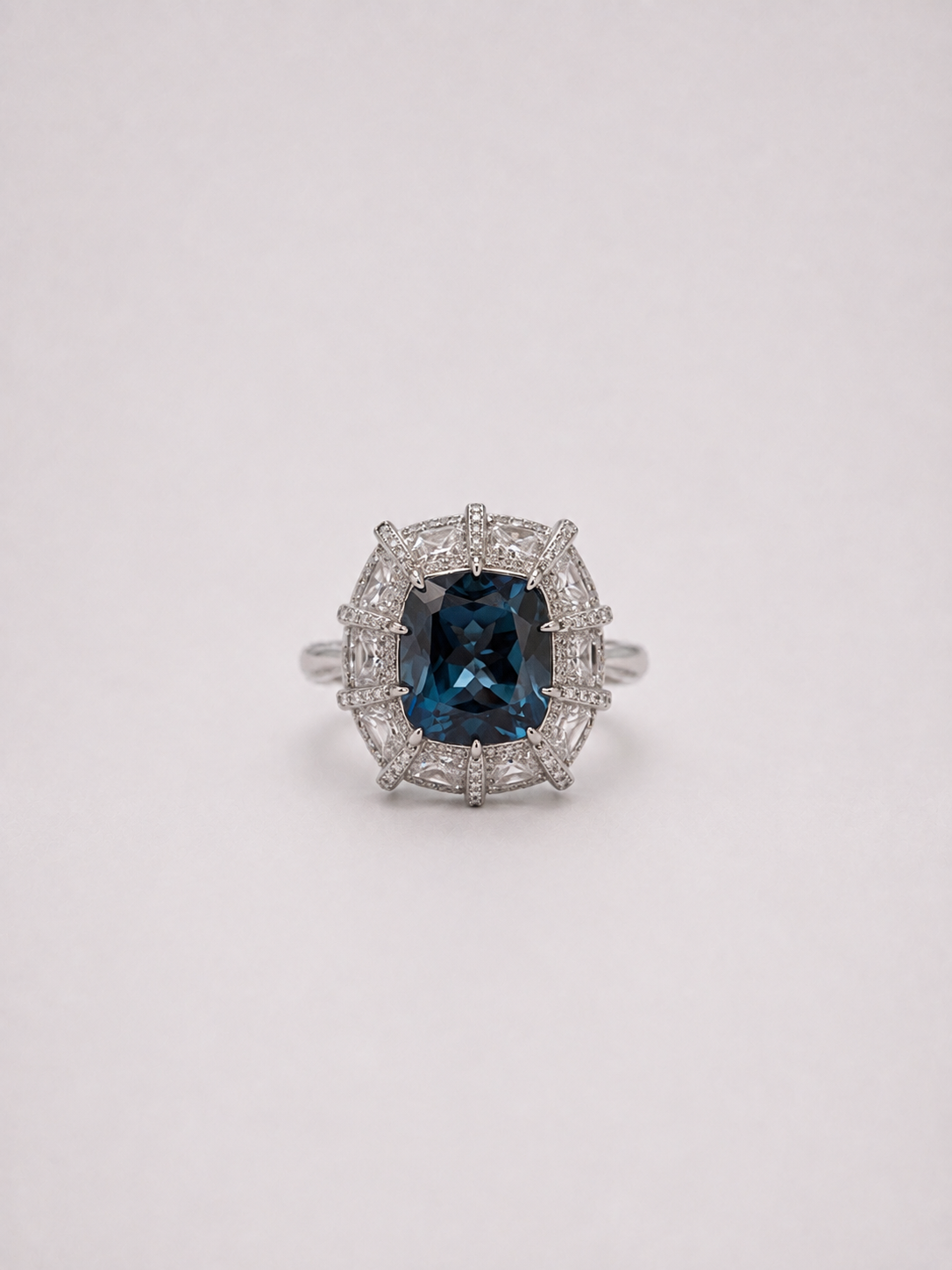 Cushion Cut London Blue Topaz Halo S925 Sterling Silver Ring