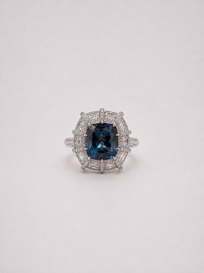 Cushion Cut London Blue Topaz Halo S925 Sterling Silver Ring