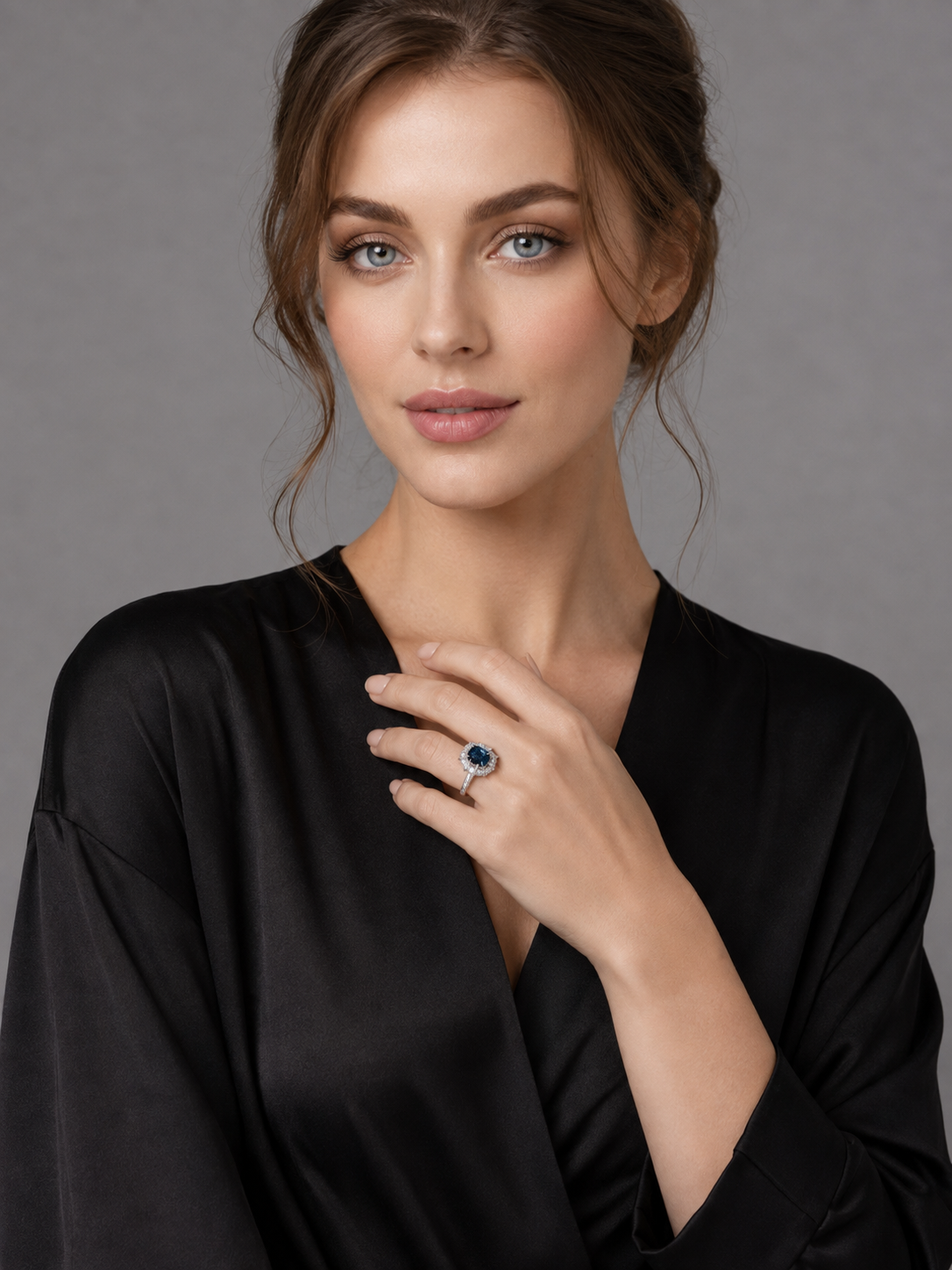 Cushion Cut London Blue Topaz Halo S925 Sterling Silver Ring