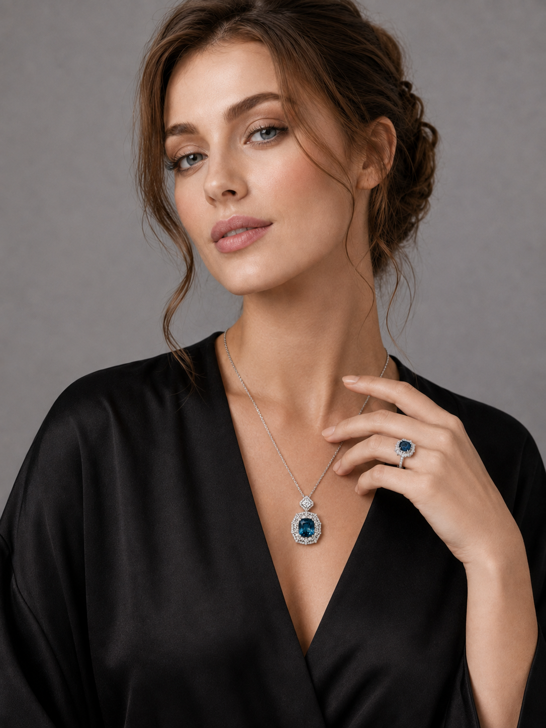 Cushion Cut London Blue Topaz Halo S925 Silver Pendant Necklace