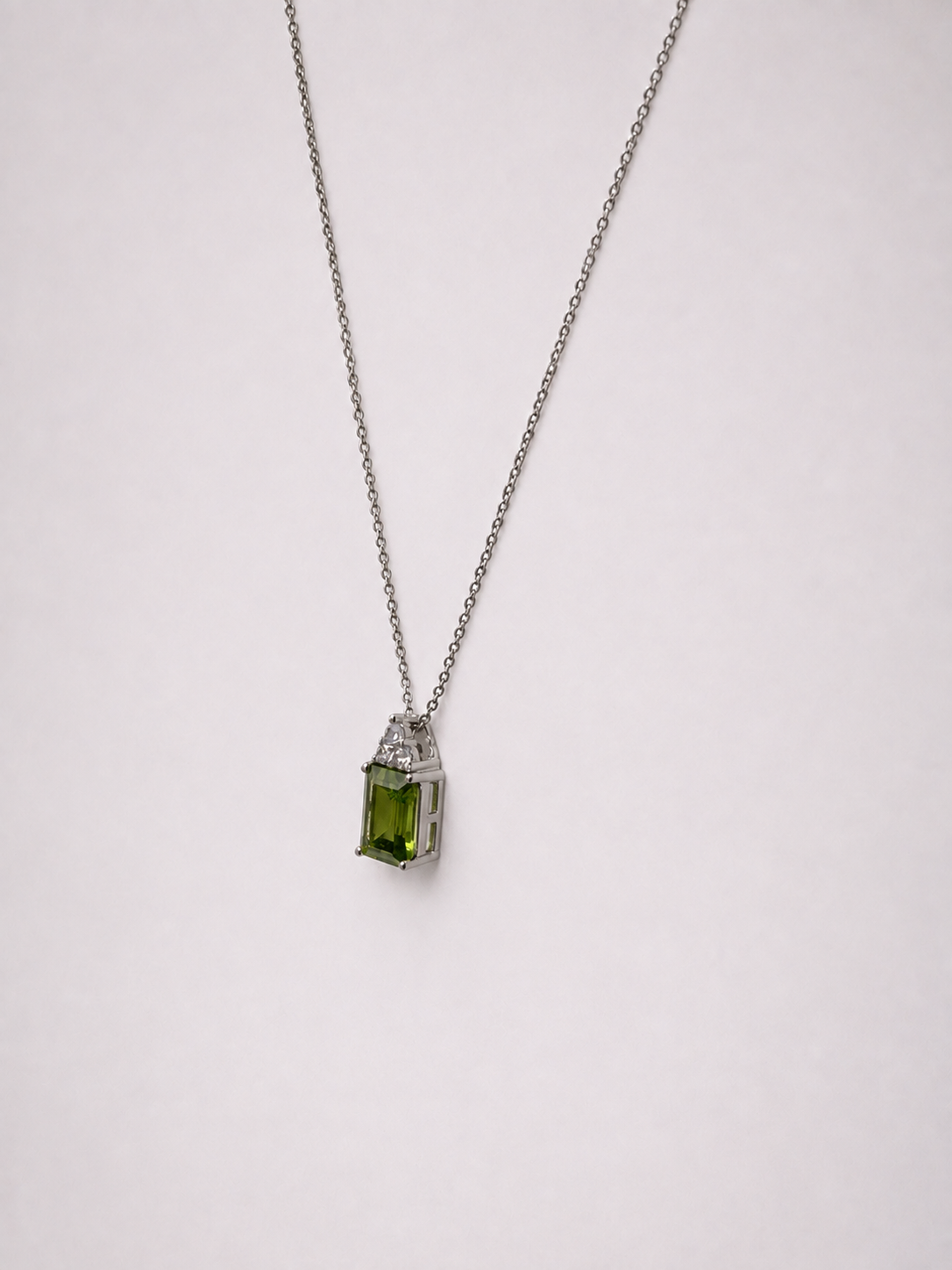 Emerald Cut Natural Peridot S925 Silver Pendant Necklace