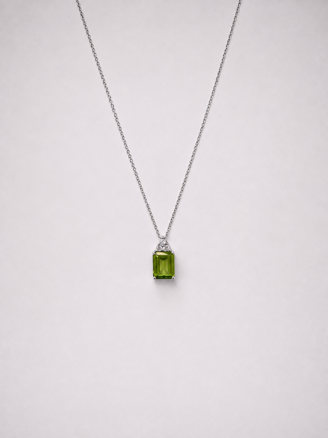 Emerald Cut Natural Peridot S925 Silver Pendant Necklace