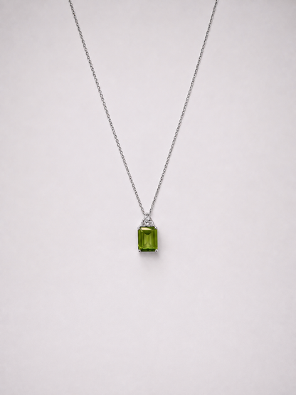 Emerald Cut Natural Peridot S925 Silver Pendant Necklace