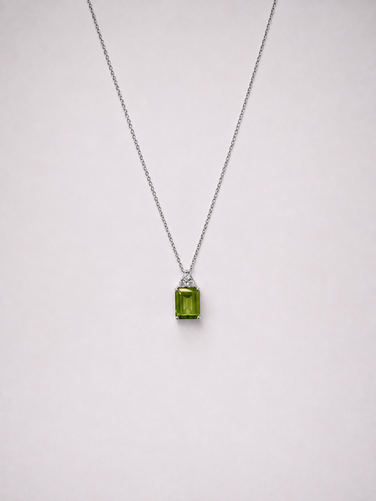 Emerald Cut Natural Peridot S925 Silver Pendant Necklace