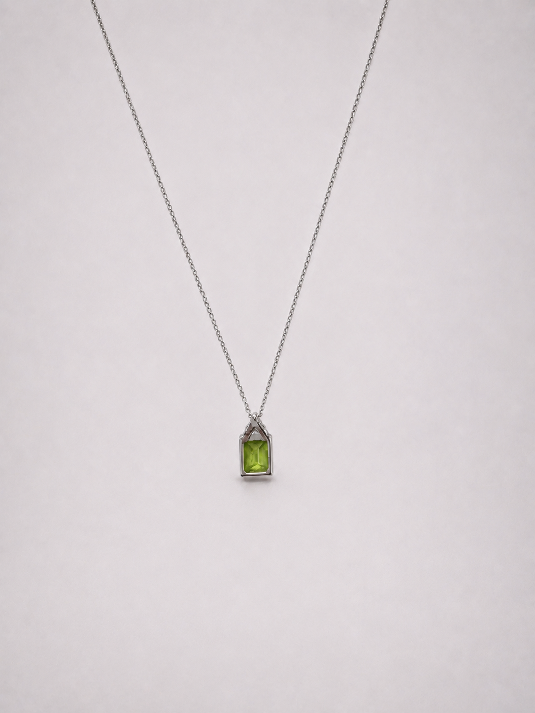 Emerald Cut Natural Peridot S925 Silver Pendant Necklace