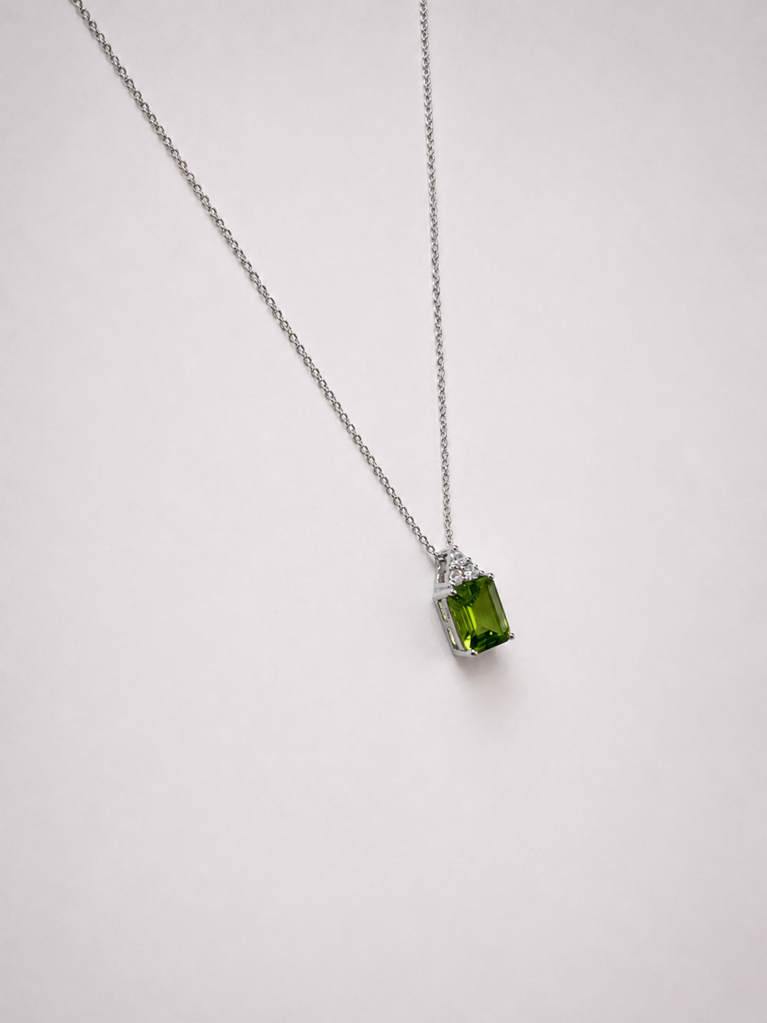 Emerald Cut Natural Peridot S925 Silver Pendant Necklace