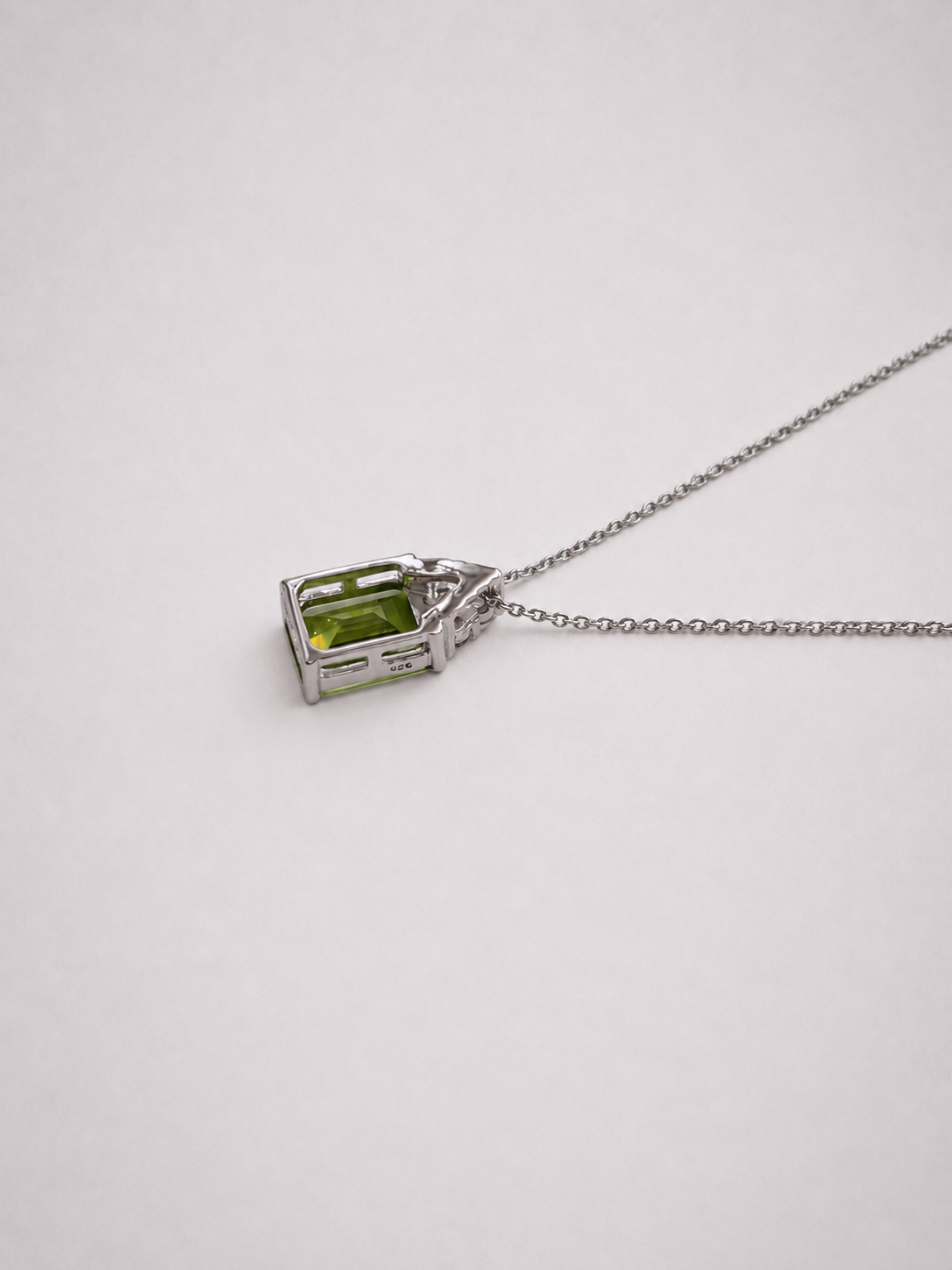 Emerald Cut Natural Peridot S925 Silver Pendant Necklace