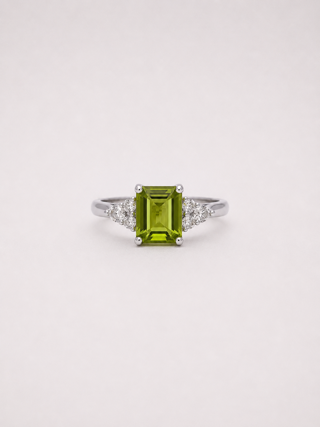 Emerald Cut Natural Peridot S925 Sterling Silver Ring